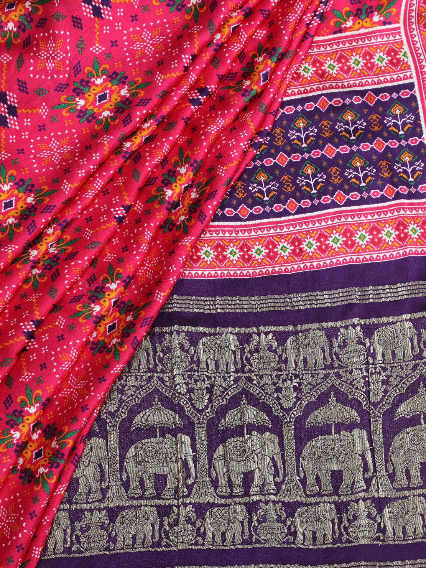 purple & rani ikkat saree with tissue pallu