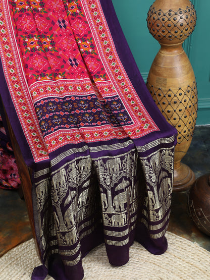 PURPLE & RANI IKKAT SAREE WITH TISSUE PALLU
