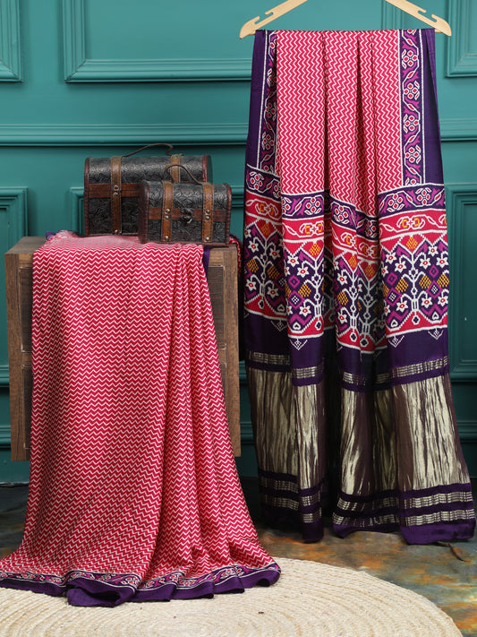 PURPLE & RANI IKKAT LEHRIYA SAREE WITH TISSUE PALLU