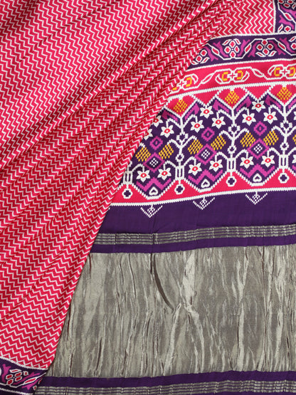 PURPLE & RANI IKKAT LEHRIYA SAREE WITH TISSUE PALLU