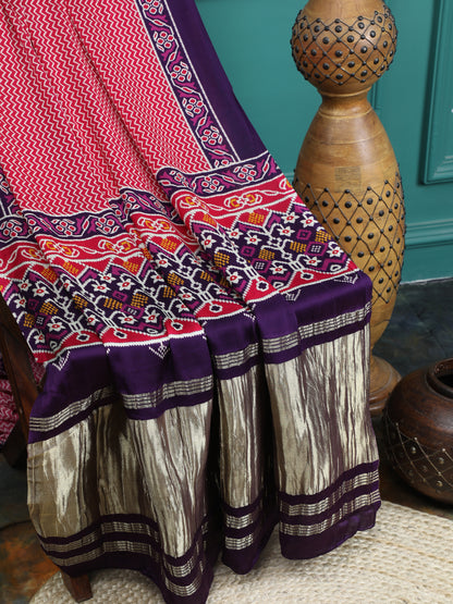 PURPLE & RANI IKKAT LEHRIYA SAREE WITH TISSUE PALLU