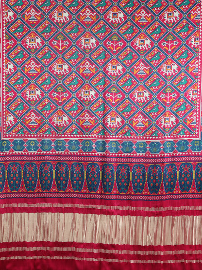 RANI & BLUE PATOLA IKKAT PRINT DUPATTA IN MODAL SILK