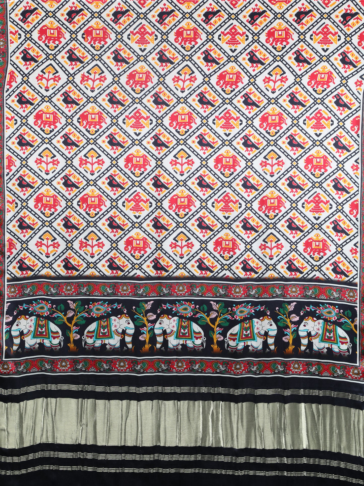 black & offwhite patola ikkat print dupatta in modal silk