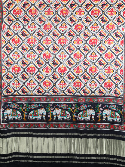 BLACK & OFFWHITE PATOLA IKKAT PRINT DUPATTA IN MODAL SILK