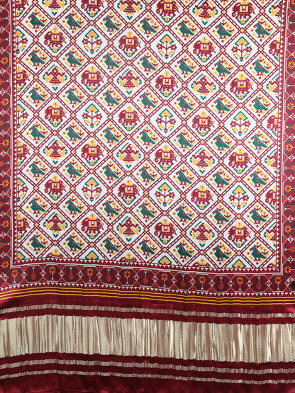 MAROON & CREAM PATOLA IKKAT PRINT DUPATTA