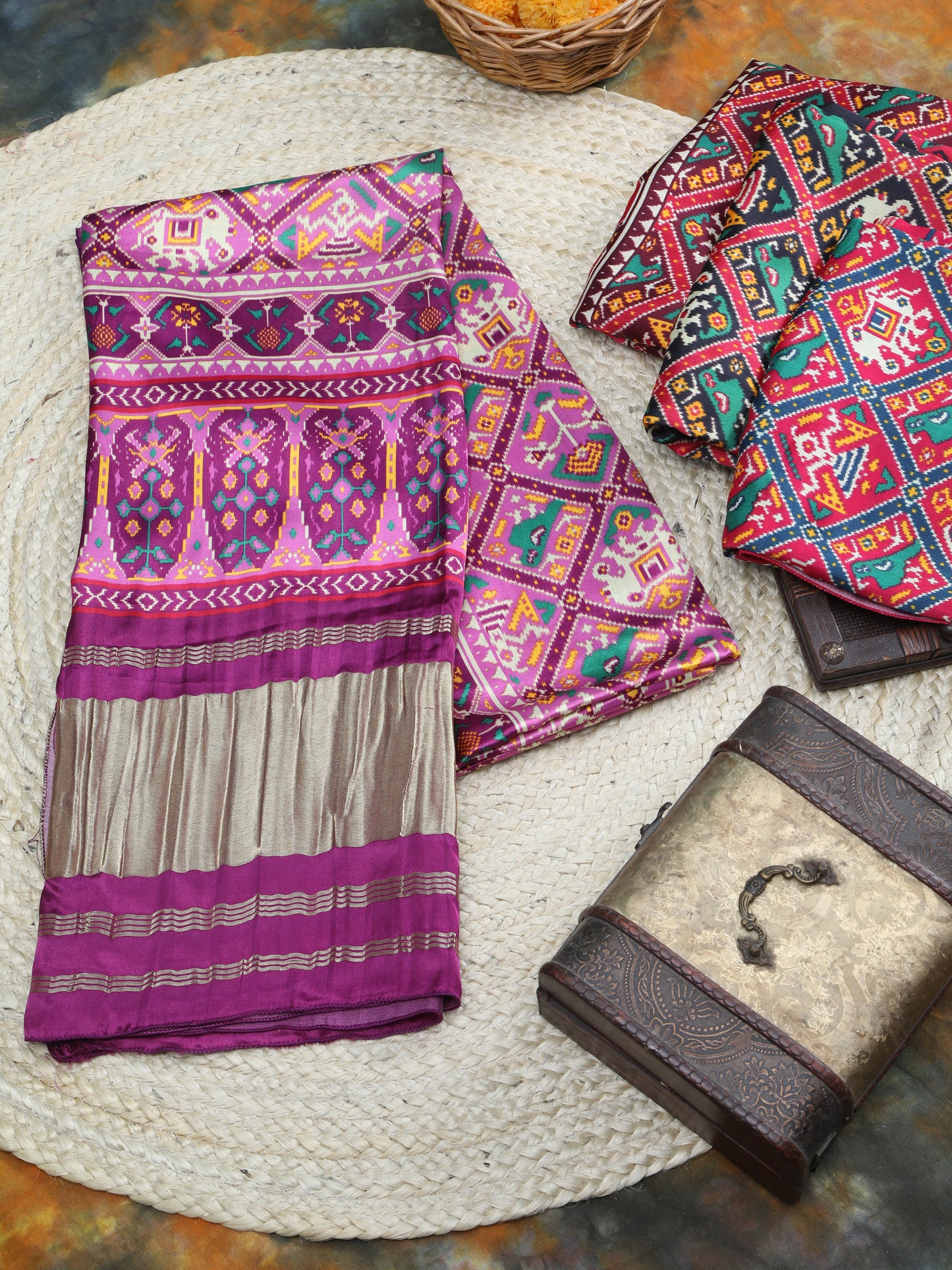 purple majanta patola print dupatta in modal silk