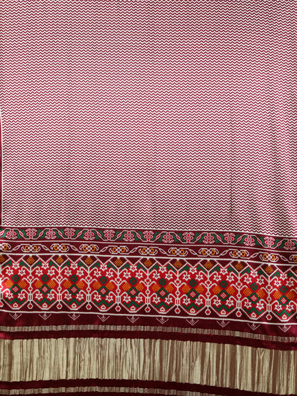 CREAM & MAROON IKKAT PATOLA PRINT DUPATTA