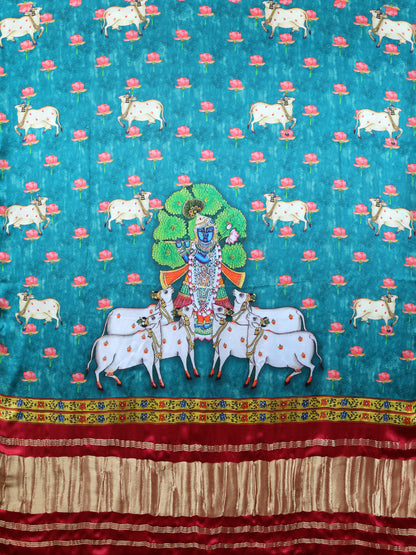 MAROON & BLUE SHRINATHIJI PICHWAI PRINT DUPATTA