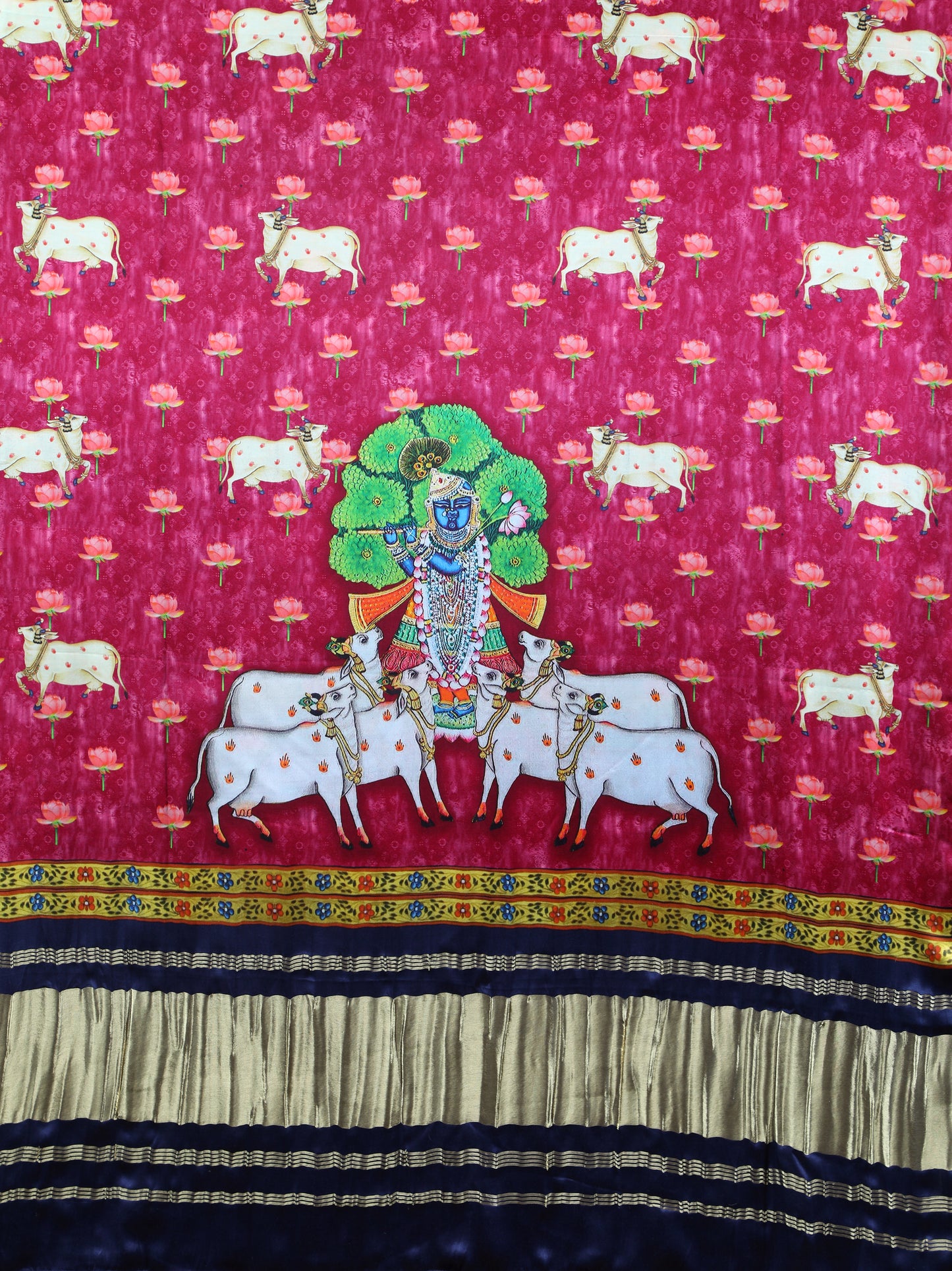 blue & rani shrinathiji pichwai print dupatta