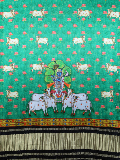 BLACK & GREEN SHRINATHIJI PICHWAI PRINT DUPATTA