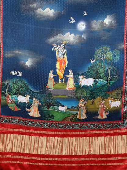 RED & BLUE PICHWAI PRINT RADHA KRISHNA DUPATTA