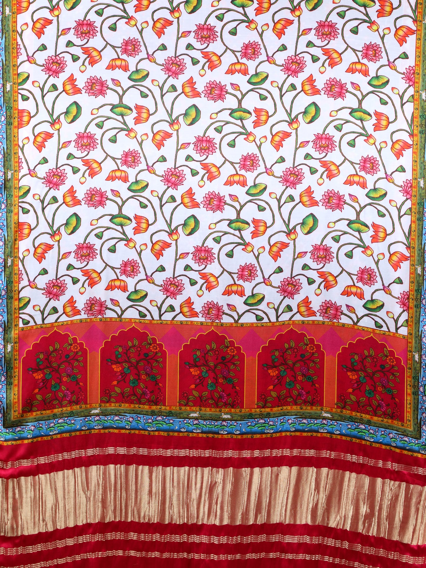 red pichwai lotus print dupatta