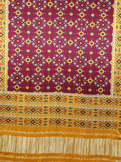 YELLOW & MAROON IKKAT PATOLA PRINT DUPATTA