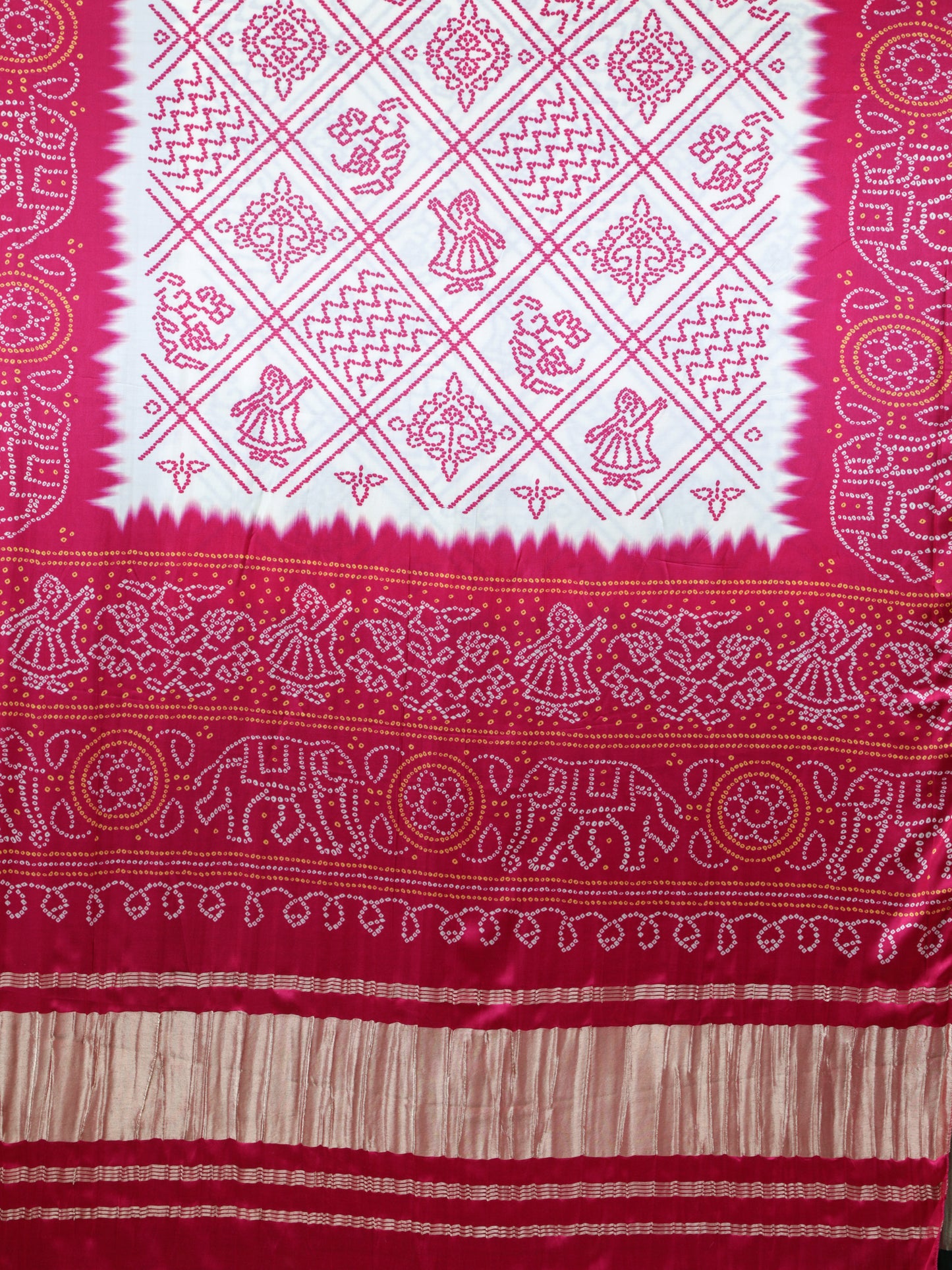 rani & cream bandhani print dupatta