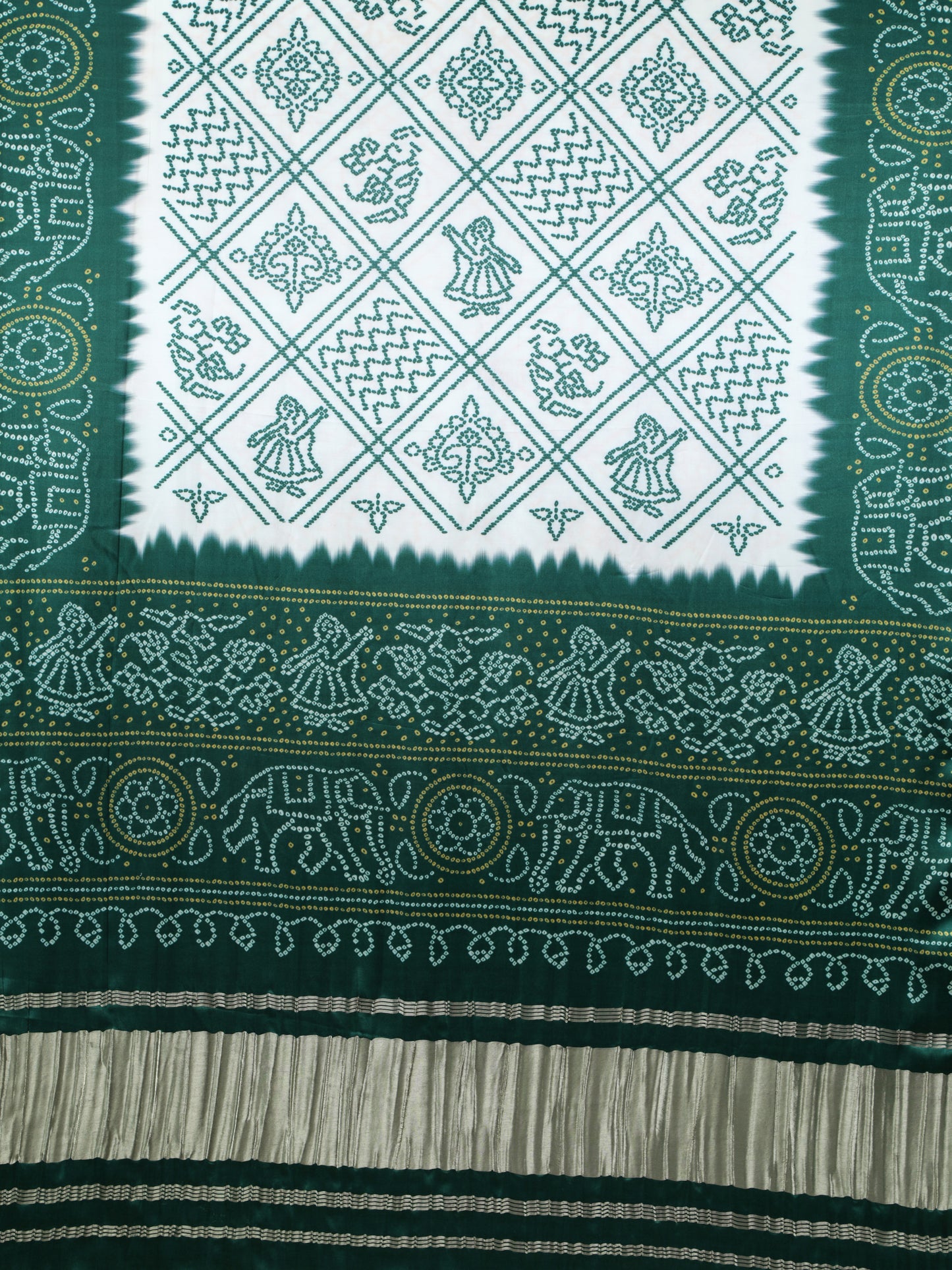 green & cream bandhani print dupatta in modal silk