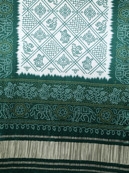 GREEN & CREAM BANDHANI PRINT DUPATTA IN MODAL SILK