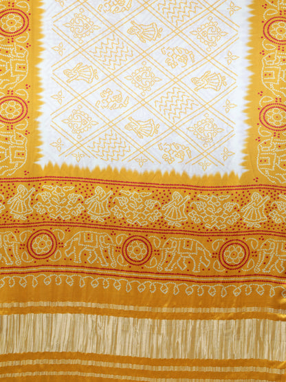 YELLOW & CREAM BANDHANI PRINT DUPATTA