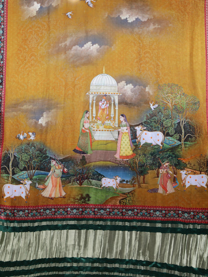 GREEN & YELLOW PICHWAI PRINT RADHA KRISHNA DUPATTA