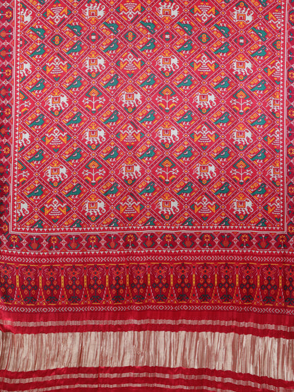 RED PATOLA IKKAT PRINT DUPATTA IN MODAL SILK