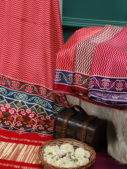 CREAM & MAROON IKKAT PATOLA PRINT DUPATTA