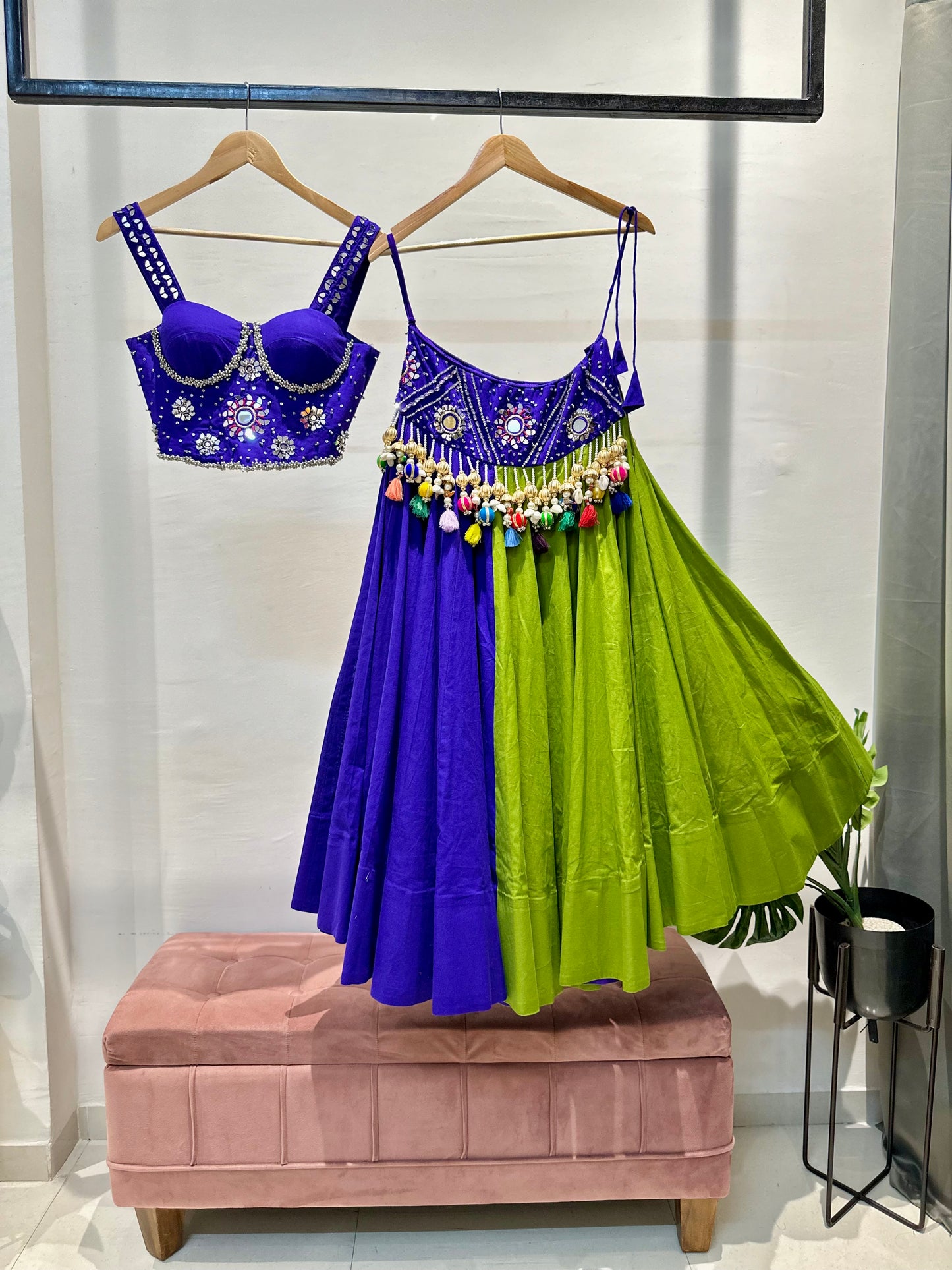 indigo bloom mirror lehenga set