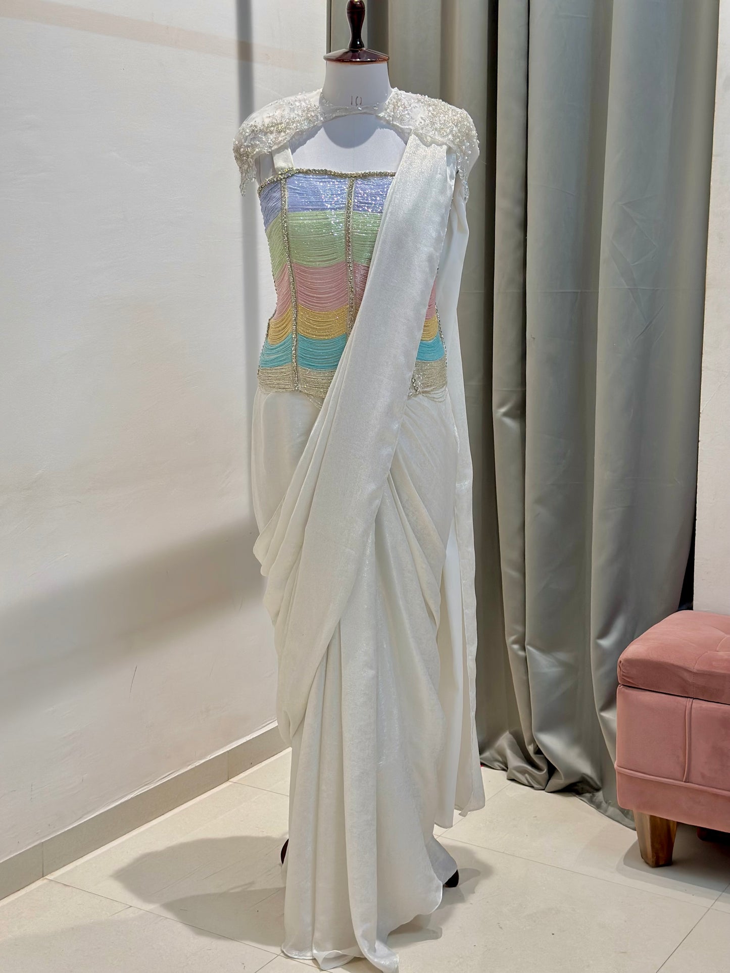 celeste pastel corset saree
