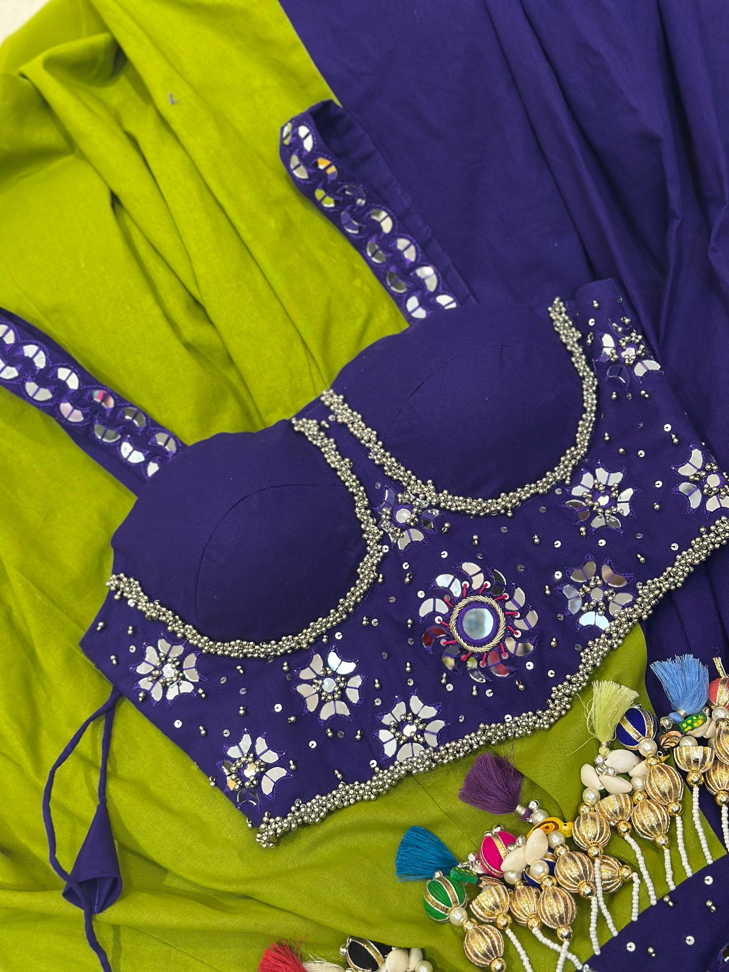 indigo bloom mirror lehenga set
