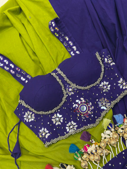 Indigo Bloom Mirror Lehenga Set