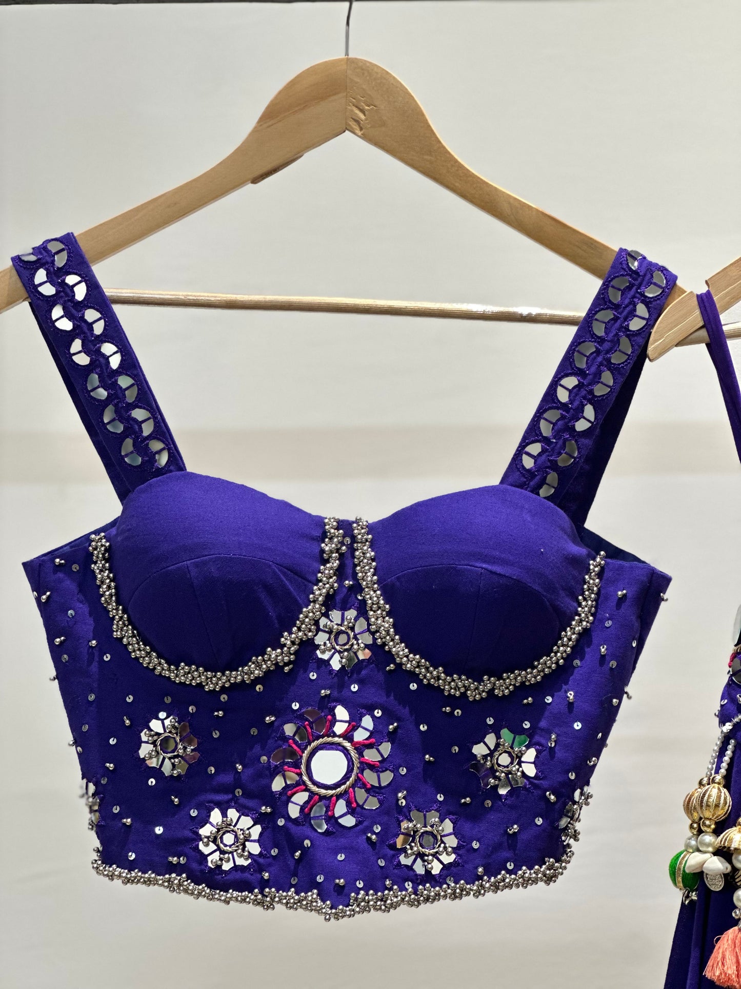 indigo bloom mirror lehenga set