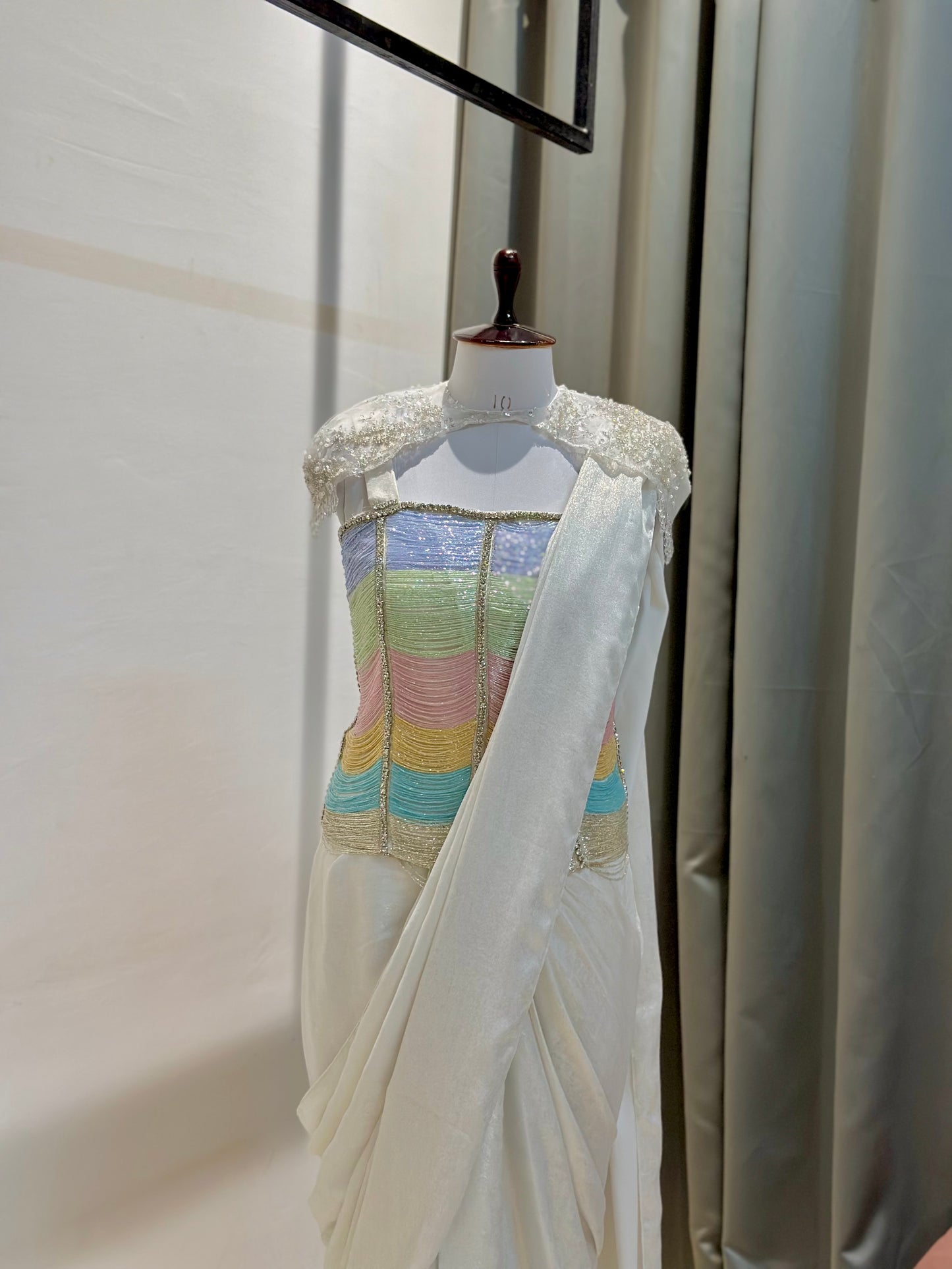 celeste pastel corset saree