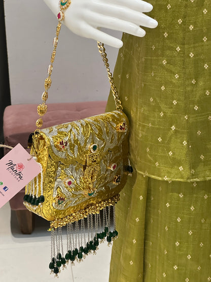 Regal Zari Embroidered Gold Metal Bag