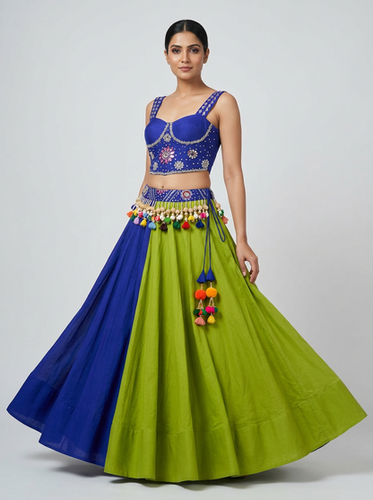 Indigo Bloom Mirror Lehenga Set