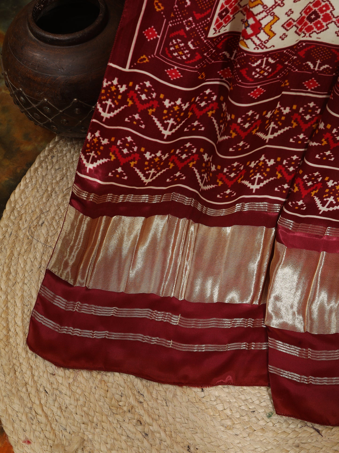 maroon & cream ikkat patola print dupatta