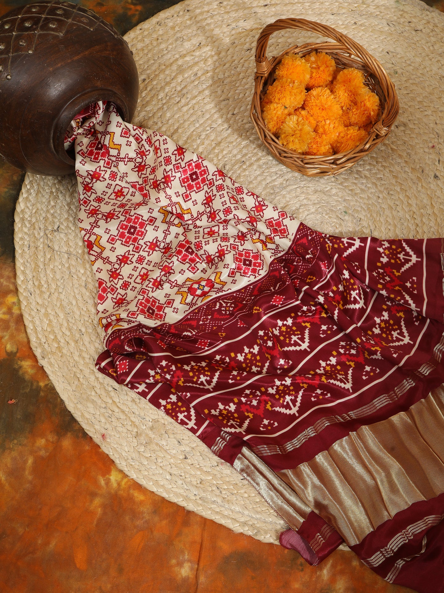 maroon & cream ikkat patola print dupatta