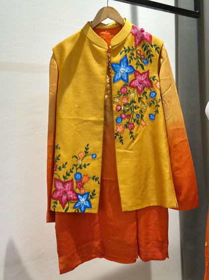 Vibrant Yellow & Orange Floral Embroidered Set