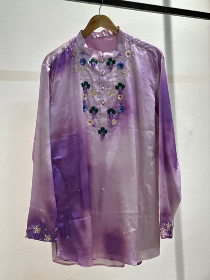 Dreamy Purple Tie-Dye Floral Embellished Kurta