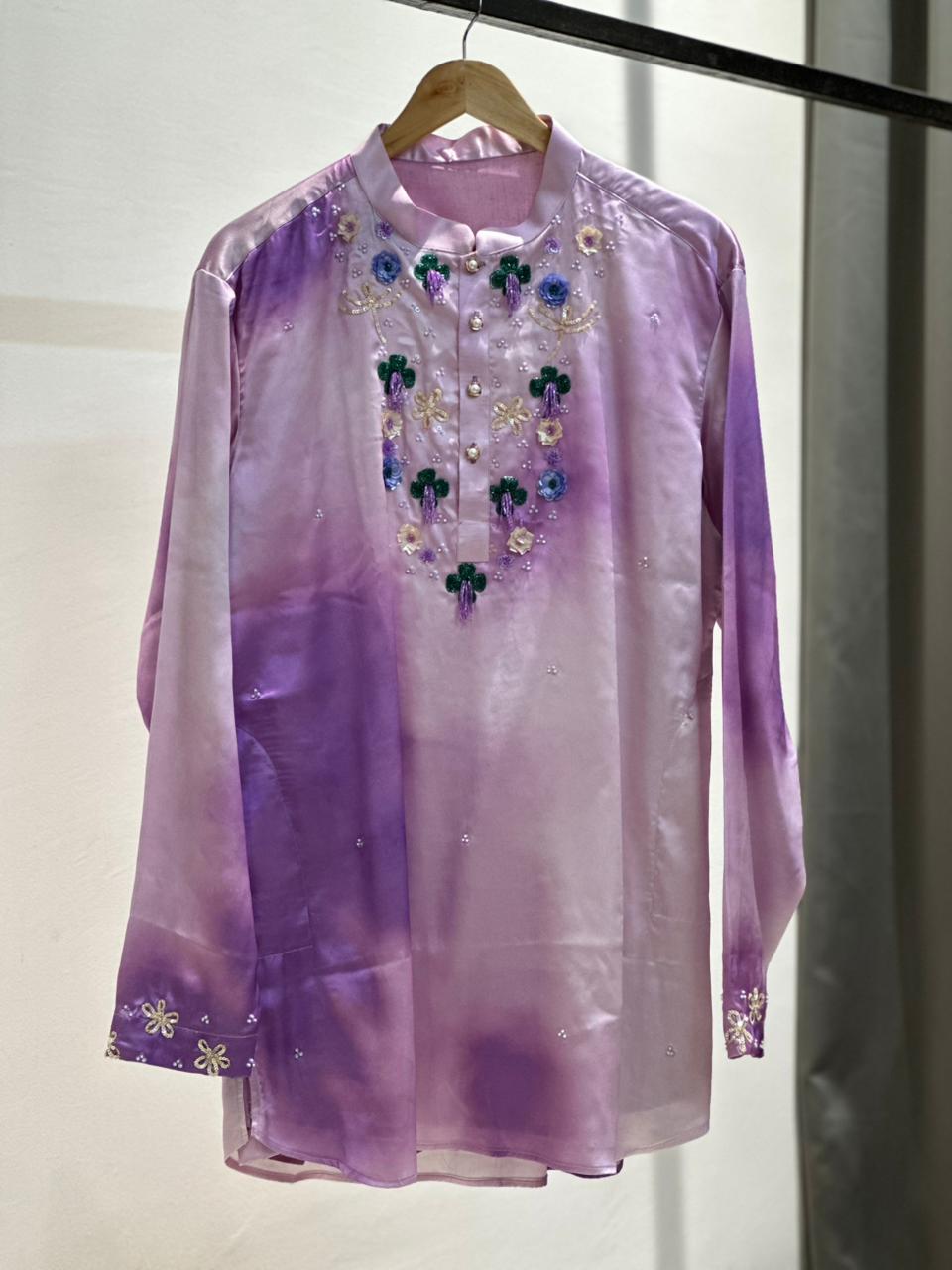 dreamy purple tie-dye floral embellished kurta