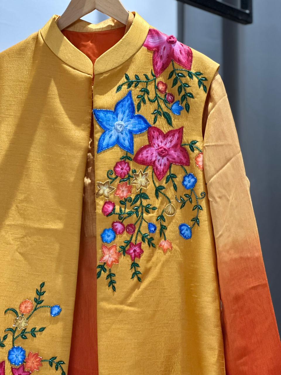 vibrant yellow & orange floral embroidered set