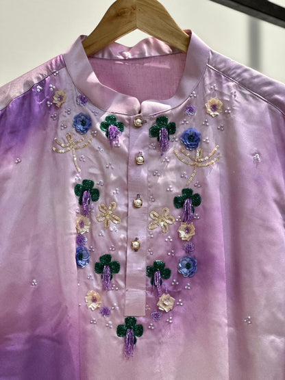 Dreamy Purple Tie-Dye Floral Embellished Kurta