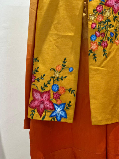 Vibrant Yellow & Orange Floral Embroidered Set