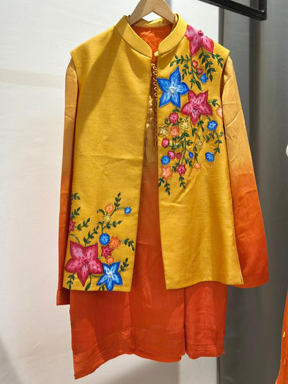 Vibrant Yellow & Orange Floral Embroidered Set