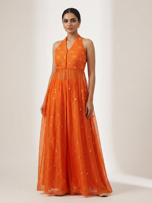 Sunset Gradient Halter Dress