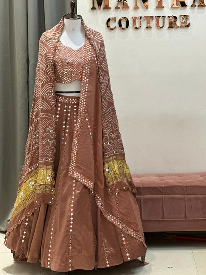 Aaina Chocolate Mirror Work Lehenga Set