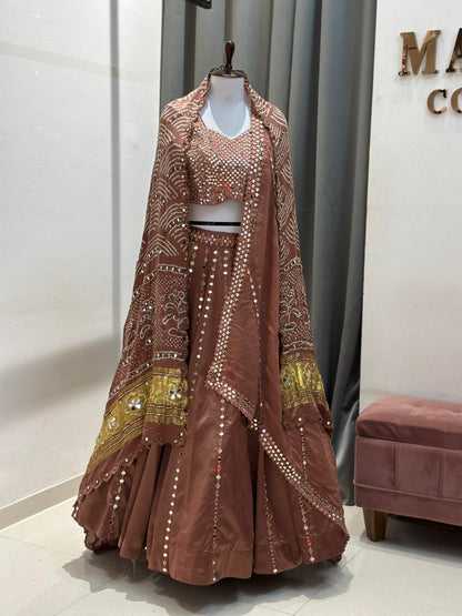 Aaina Chocolate Mirror Work Lehenga Set