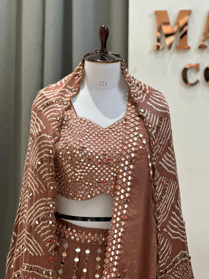 Aaina Chocolate Mirror Work Lehenga Set