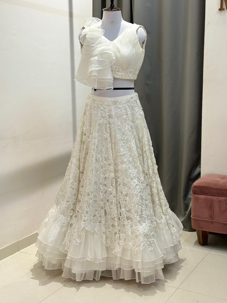 white embroidered lehenga set