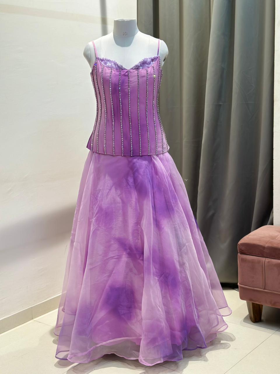 purple beaded lehenga set