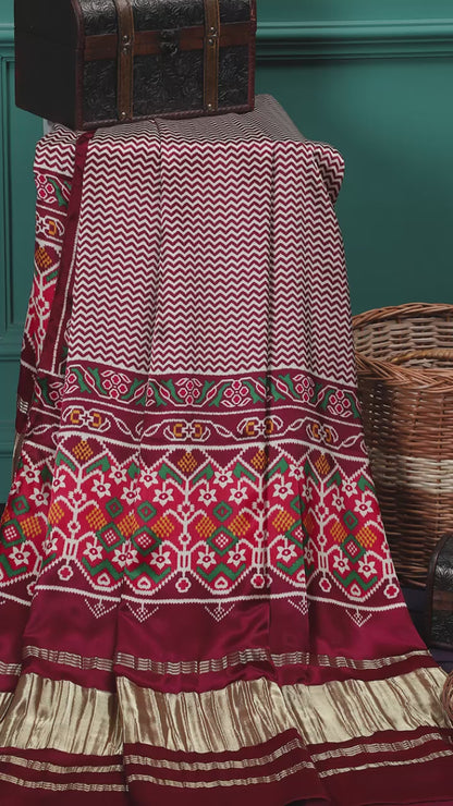 CREAM & MAROON IKKAT PATOLA PRINT DUPATTA